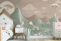 Poespas Home Dieren | Behang^Behang African savannah | Lichtbruin