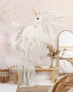 Poespas Home Sprookjes | Dieren^Behang Dreamy unicorn | Roze