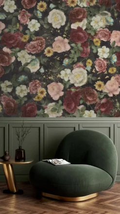 Poespas Home Bloemen | Behang^Behang English Garden | Zwart