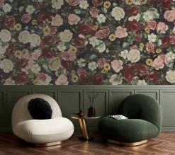 Poespas Home Bloemen | Behang^Behang English Garden | Zwart