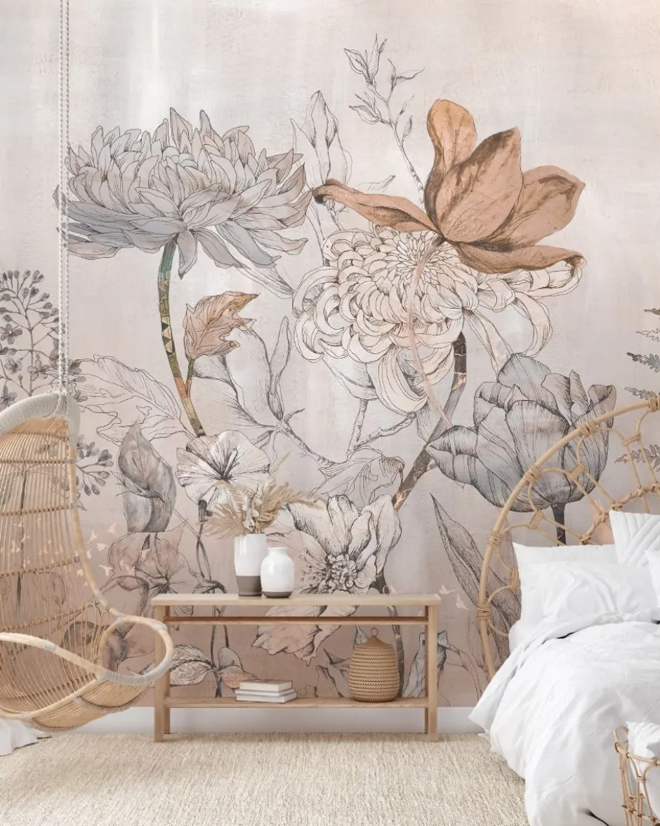 Poespas Home Bloemen | Behang^Behang Floral garden | Roze