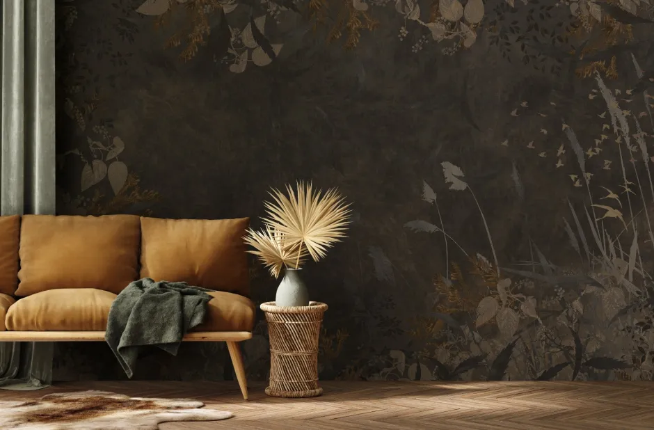 Poespas Home Behang^Behang Golden leaves | Donkerbruin