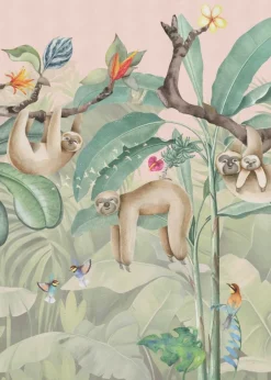 Poespas Home Dieren | Behang^Behang Lazy Luiaard | Jungle Collection