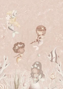Poespas Home Onderzee | Sprookjes^Behang Swimming Mermaids | Roze