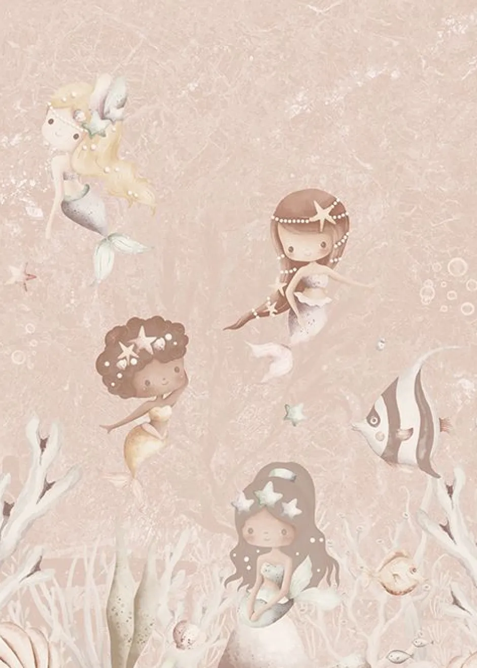Poespas Home Onderzee | Sprookjes^Behang Swimming Mermaids | Roze