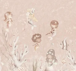 Poespas Home Onderzee | Sprookjes^Behang Swimming Mermaids | Roze