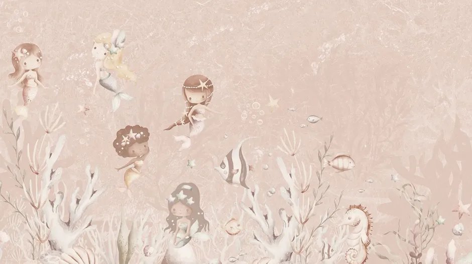 Poespas Home Onderzee | Sprookjes^Behang Swimming Mermaids | Roze