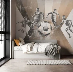 Poespas Home Sport | Behang^Behang voetbal | Mannen | Taupe