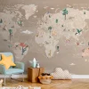 Poespas Home Dieren | Behang^Behang Wereldkaart | Beige