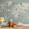 Poespas Home Dieren | Behang^Behang Wereldkaart | Mint