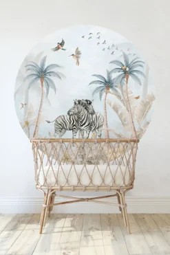 Poespas Home Behangcirkels^Behangcirkel Tropical Zebra's | 鈱€ 145 cm