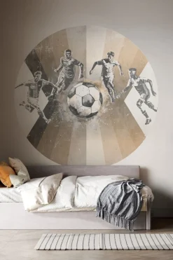 Poespas Home Behangcirkels^Behangcirkel Voetbal | Mannen | Taupe