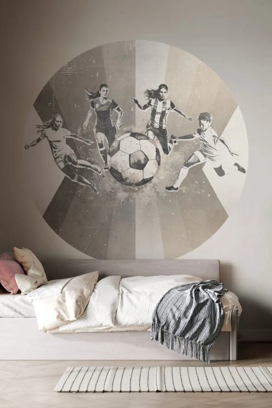 Poespas Home Behangcirkels^Behangcirkel Voetbal | Vrouwen | Taupe