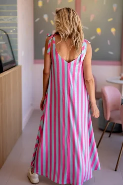 DAMES Poespas Jurken | Snøpskes^Dress Flirty Stripe | Turquoise & pink | Studio