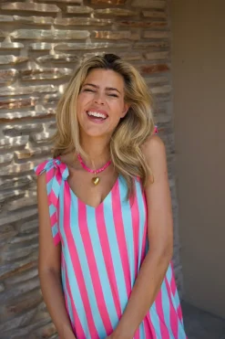 DAMES Poespas Jurken | Snøpskes^Dress Flirty Stripe | Turquoise & pink | Studio