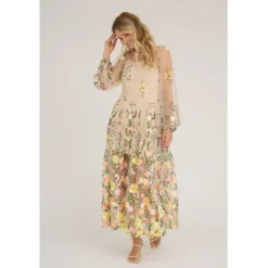 DAMES A-view Jurken^Dress Fuschia | Sand/yellow |