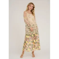 DAMES A-view Jurken^Dress Fuschia | Sand/yellow |