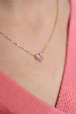 DAMES Studio Poespas Sieraden | Snøpskes^Ketting hartje geometrisch | Roze/goud |