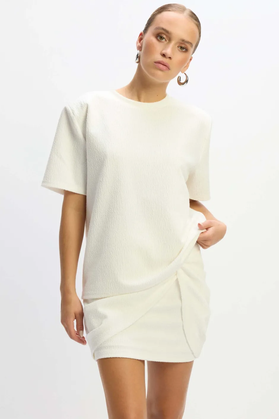 DAMES Refined Department Co-ords^Oversized boucle t-shirt Mexie | White |