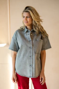 DAMES Refined Department Co-ords | Blouses^Oversized denim blouse studs Didi | Mid grey |