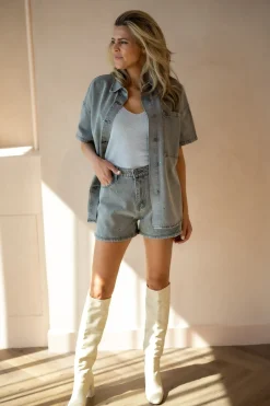 DAMES Refined Department Co-ords | Blouses^Oversized denim blouse studs Didi | Mid grey |