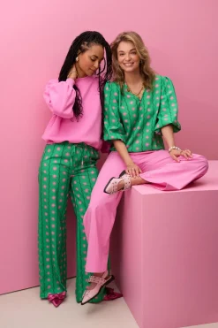 DAMES Ydence Co-ords | Broeken^Pants Veerle extra lang | Green print |