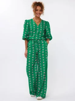 DAMES Ydence Co-ords | Broeken^Pants Veerle extra lang | Green print |
