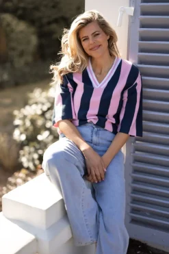 DAMES Studio Poespas Tops | Tops^Soccer Tee | Pink vs. Navy |