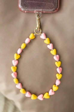 DAMES Studio Poespas Telefoonkoorden | Snøpskes^Telefoonkoord tiny Sugar Hearts | Yellow pink |