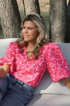 DAMES Ydence Co-ords^Top Meredith | Pink flower |