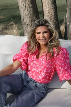 DAMES Ydence Co-ords^Top Meredith | Pink flower |