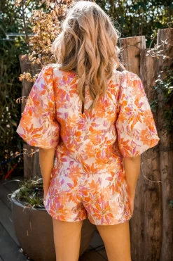 DAMES Poespas Co-ords | Tops^Top Shiny flowers | Orange